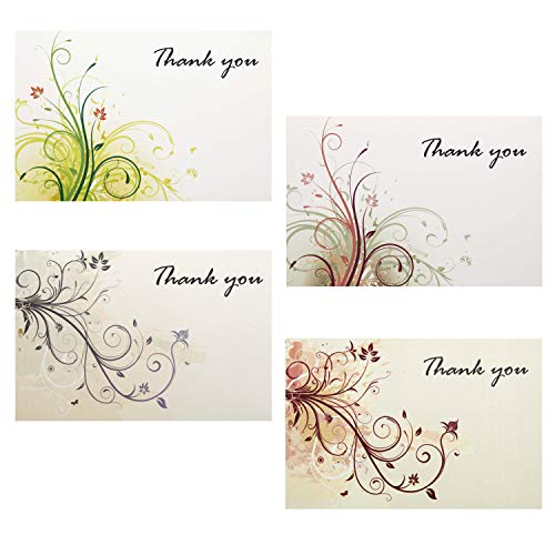 Elegant Thank You Cards - 36 Floral Theme Notes with Envelopes and Stickers, Premium Quality Paper, Will Not Smudge - 4x6 Inches Size - Perfect for Any Occassion