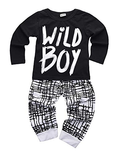 Newborn Baby Boys Clothes Wild Boy Letter Print T-Shirt Tops and Pants Outfits Set Summer Spring