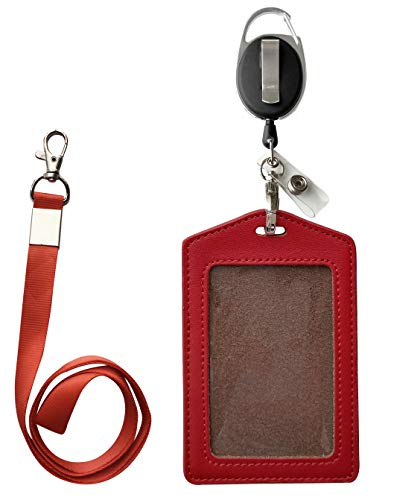 ID Card Case + Heavy Duty Lanyard+ Badge Holder Retractable Reel Carabiner (Card Holder ID Case Black)