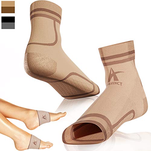 Athledict Plantar Fasciitis Socks + Arch Support Compression Sleeves for 24/7 Comfort & Pain Relief of Achy Feet Heel & PF - Better Than Night Splint Brace - for Men & Women (Nude L/XL)