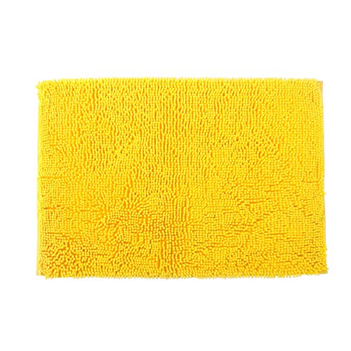Book Cover Famibay Chenille Microfiber Bathroom Mats Soft Shaggy Bath Mat Washable Bath Rugs Non Slip Bathroom Rug Water Absorbent Carpet with Adhesive Back Yellow(23.6x35.4 Inches)