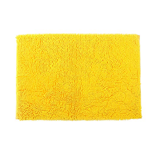 Famibay Chenille Microfiber Bathroom Mats Soft Shaggy Bath Mat Washable Bath Rugs Non Slip Bathroom Rug Water Absorbent Carpet with Adhesive Back Yellow(23.6x35.4 Inches)