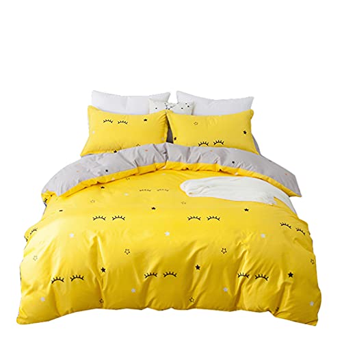 Sookie Yellow Bedding 3 Pieces Eyelash Curved Duvet Cover and Pillow Shams Bedding Set, Soft and Comfortable Graceful Reversible Durable (Twin Size,Yellow)