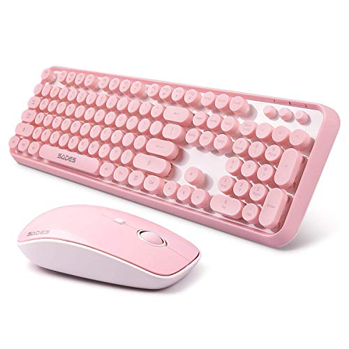 SADES V2020 wireless keyboard and mouse sets,pink keyboard with round keycaps, 2.4GHz Dropout-Free Connection, Long Battery Life for PC/laptop