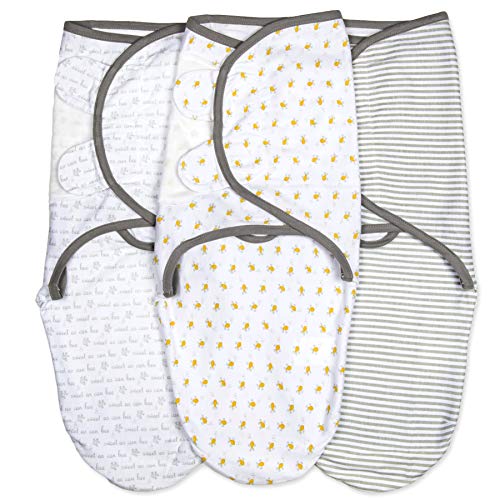 Book Cover Emma + Ollie Swaddle Blanket Wrap Set of 3, Adjustable Infant Baby Swaddle Wrap Blanket, Grey Gender Neutral Swaddle, Yellow Bee Pattern Swaddle Wrap, for Girl or Boy