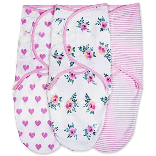 Emma + Ollie Swaddle Blanket Wrap Set of 3, Adjustable Infant Baby Swaddle Wrap Blanket, Pink Swaddle, Pink Flower, Pink Heart, Pink Stripe Swaddle Wrap, Girl Swaddle