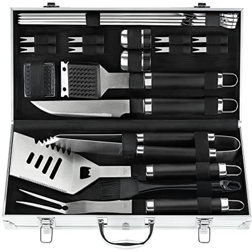 POLIGO 22PCS Heavy Duty BBQ Grill Accessories Set, Non-Slip Grill Tools for Outdoor Grill Set Thicker Stainless Steel Grill Utensils Set, Deluxe Grilling Set with Aluminum Case Ideal Gifts for Men