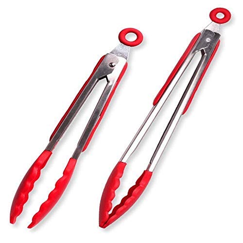 Kitchen Tongs for Cooking Set of 2- 9, 12 Inch Stainless Steel Food Tongs  with Silicone Tips for Barbecue, Salad, Grilling, Frying