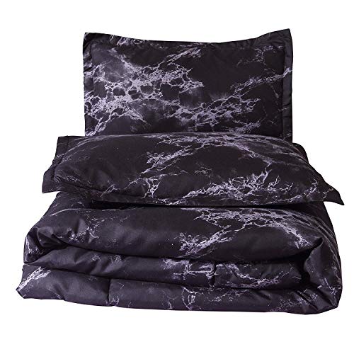 Book Cover A Nice Night Closure-Printed Marble Ultra Soft Comforter Set Bed-in-a-Bag,Queen (Black-Marble)