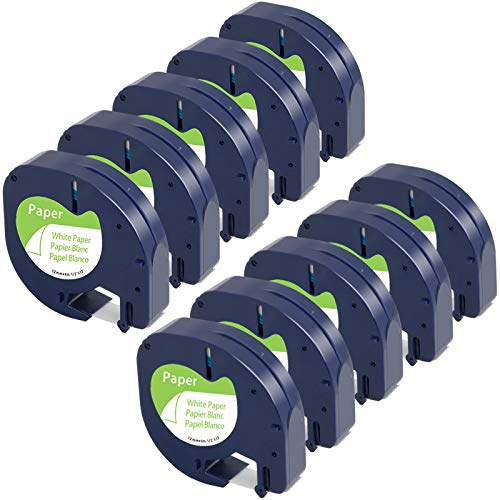 AOJE Compatible Label Tape Replacement for Dymo LetraTag Paper 91330 (10697) Black on White Refills 1/2 Inch x 13 Feet(12mm x 4m) Labeling Tapes for LetraTag LT100H LT100T LT110T XR XM 2000, 10-Pack