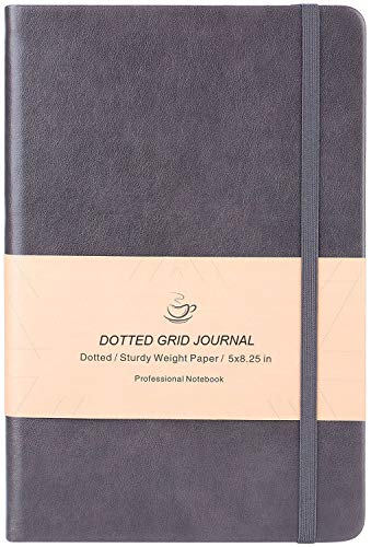 Book Cover Dotted Grid Notebook/Journal - Dot Grid Hard Cover Notebook, Premium Thick Paper with Fine Inner Pocket, Dark Gray Smooth Faux Leather, 5''Ã—8.25''