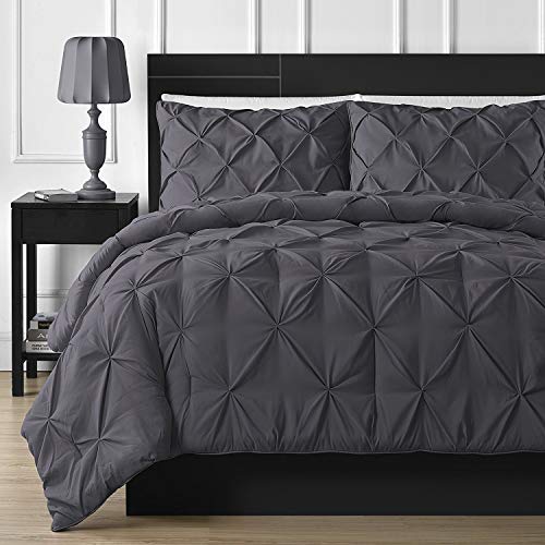 Book Cover Bedding Kraft Soft Reliable Luxurious Pinch Pleated 3 Piece Duvet Cover Set 100% Egyptian Cotton 800 Thread Count with Zipper & Corner Ties Pintuck Decorative Tuffed Pattern (Oversized King, Grey)