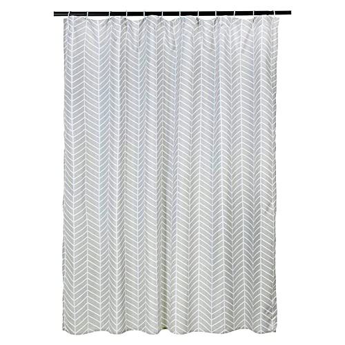 Book Cover Amazon Basics Microfiber Grey Herringbone Printed Pattern Bathroom Shower Curtain - Grey Herringbone, 72 Inch