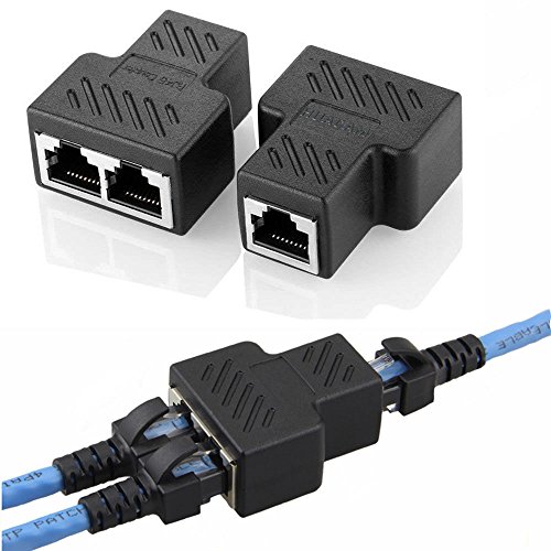 RJ45 Splitter Connector Adapter, Wuedozue USB to RJ45 Port Dual Female 1 to 2 8P8C Ethernet Plug LAN Network Socket Adapter for Cat5, Cat5e, Cat6, Cat7 (Black)