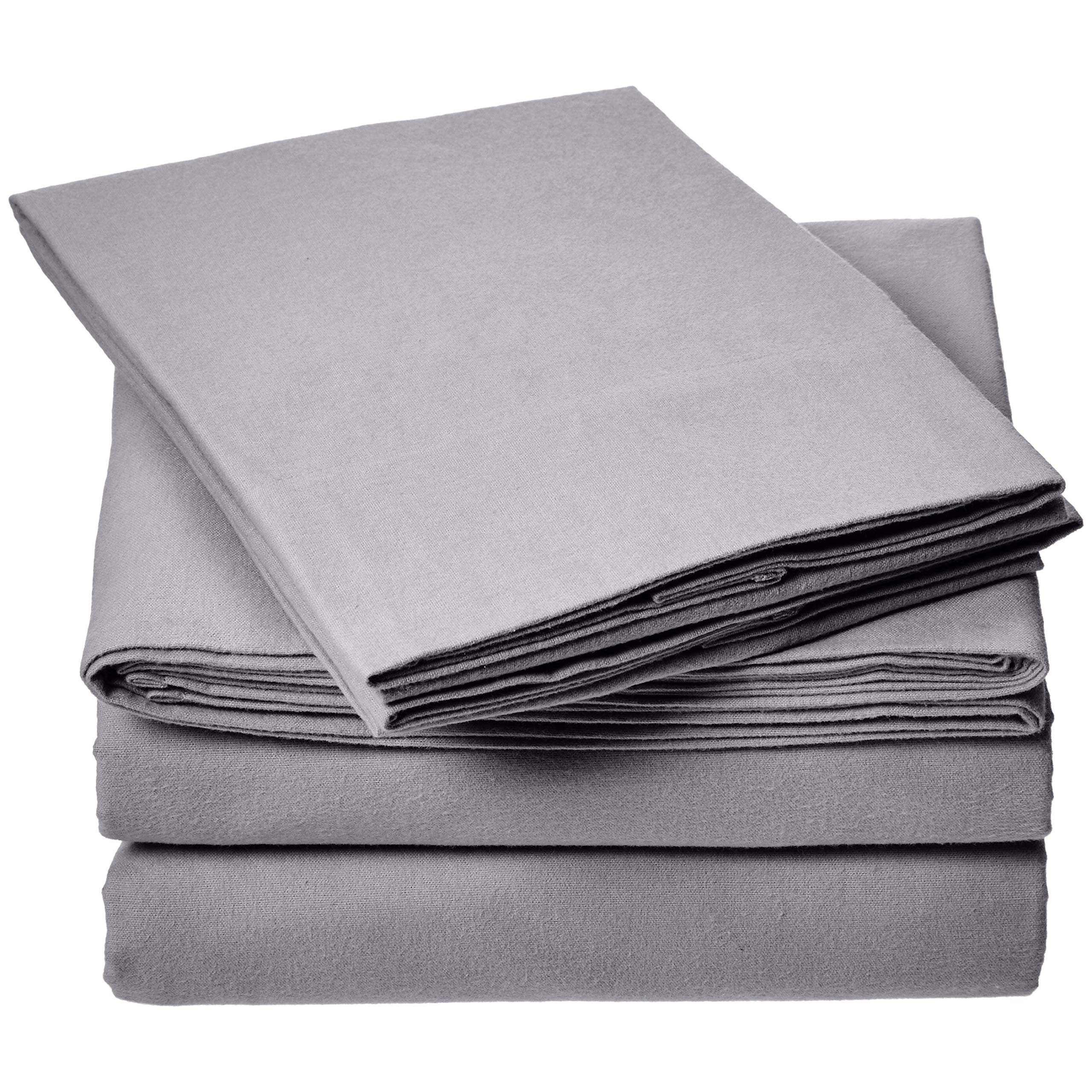 Book Cover Amazon Basics Everyday Flannel Bed Sheet Set - California King, Grey California King Grey
