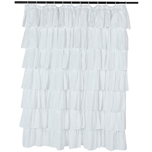 Book Cover Amazon Basics Ruffled Bathroom Shower Curtain - White, 72 Inch