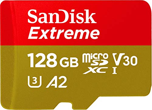 Carte Mémoire microSDXC SanDisk Extreme 128 Go + Adaptateur SD avec Performances Applicatives A2 jusqu'à 160 Mo/s, Classe 10, U3, V30