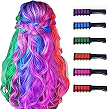 Book Cover New Hair Chalk Comb Temporary Bright Hair Color Dye for Girls Kids, Washable Hair Chalk for Girls Age 4 5 6 7 8 9 10 New Year Birthday Party Cosplay DIY Children's Day, Halloween, Christmas,6 Colors