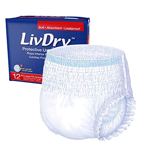 LivDry Adult XXL Incontinence Underwear, Extra Comfort Absorbency, Leak Protection, XX-Large, 12-Pack