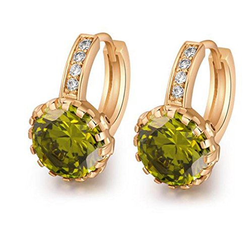 18K Yellow Gold Plated Jewelry 9mm Flower Round Topaz Zircon Drop Hoop Women Party Earrings Wedding - Green/Red/White (Green)