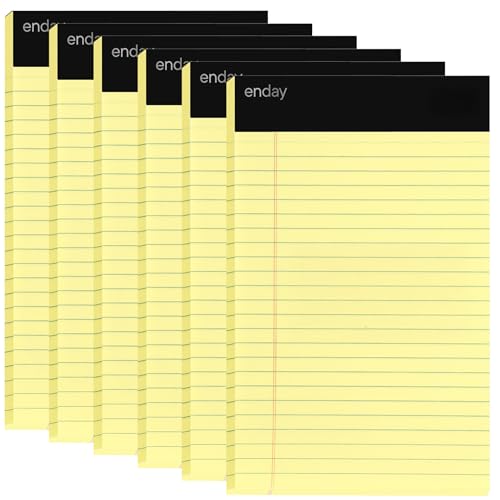 Emraw Jr. Legal pad, Legal/Wide Ruled Writing Pad. Perforated Edge. 5" X 8" Canary Yellow, Universal, Junior Size 50 Sheets per Pad (Pack of 6)