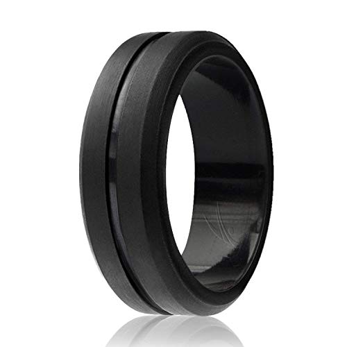 ROQ Silicone Rubber Wedding Ring for Men, Comfort Fit, Men's Wedding Band, Breathable Rubber Engagement Band, Engraved Middle Line and Dome Solid, Multi Packs, Multi Colors