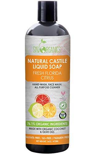 Castile Soap Organic Florida Citrus by Sky Organics (16oz), Plant Based Liquid Soap and All Purpose Wash, Vegan & Cruelty-Free, Citrus Essential Oils Natural Castile Soap Savon de Marseille