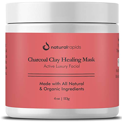 Indian Healing Clay With Charcoal Face Mask - Best For Blackheads And Acne Treatment - Calcium Bentonite Clay Mask - Facial Cleanser, Blackhead Remover, And Pore Minimizer