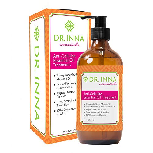 Anti Cellulite Treatment Massage Oil - Doctor Formulated Therapeutic Grade - 100% All-Natural Ingredients with 8 Essential Oils - Breaks Down Unwanted Fat Tissue - 8 oz by Dr. Inna