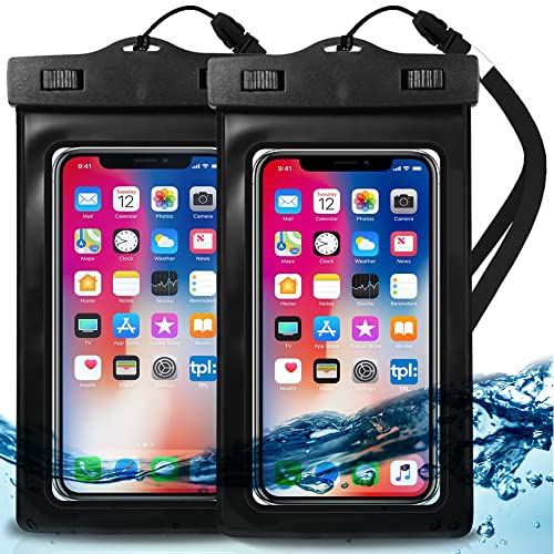 EcoGear FX Waterproof Phone Bag Pouch - Universal IPX8 Water Proof Cell Phone Dry Bag for iPhone X/8/8plus/7/7plus/6s/6/6s Plus Samsung Galaxy s8/s7 Google Pixel HTC10 (Black 2-Pack)