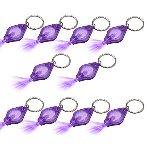 10 packs UV Mini Keychain LED Flashlight Torch Light Lamp, Blacklight Key Ring Light Torch, Black Light UV Flashlight UV Light, Ultraviolet Urine Detector for Dog,Batteries Included
