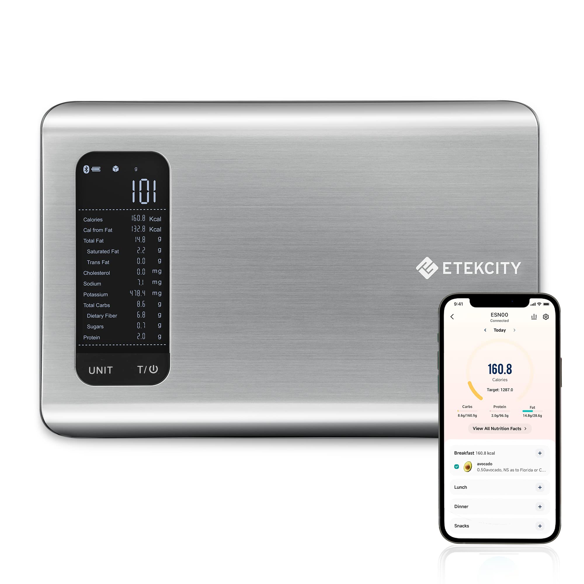Etekcity Food Kitchen Scale, Digital Grams and Ounces for Weight Loss With Smart Nutrition App, 19 Facts Tracking, Baking, Cooking, Portion Control, Macro, Keto, 11 Pounds-Large, Stainless Steel Smart Medium Size Stainless Steel