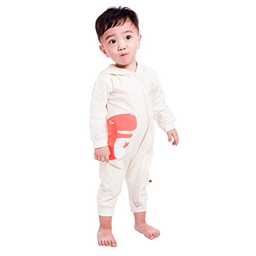 Teeker Unisex Hoodie Romper Jumpsuit Cotton Onesies Long Sleeve Baby Body Suit Dinosaur Print Beige