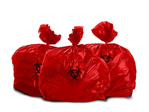 OakRidge Products Heavy Duty 10 Gallon Biohazard Waste Bags (Roll of 25) - Hospital Grade Small Red