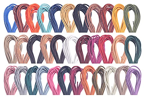 KONMAY 50 Yards 2.0mm 10 Colors Round Jewelry Real Leather Cord, Leather String for Crafting, Braiding