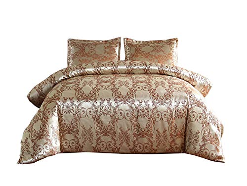 A Nice Night Bedding European Paisley Damask Design Jacquard Duvet Cover Set King,Champagne