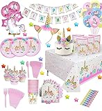 Unicorn Party Decorations and Supplies, 179 Pc. Set, Colorful Happy Birthday Theme for Girls with Banner, Balloons, Favor Goody Bags, Napkins, Utensils, Cups, and Cute Tiaras for Kids