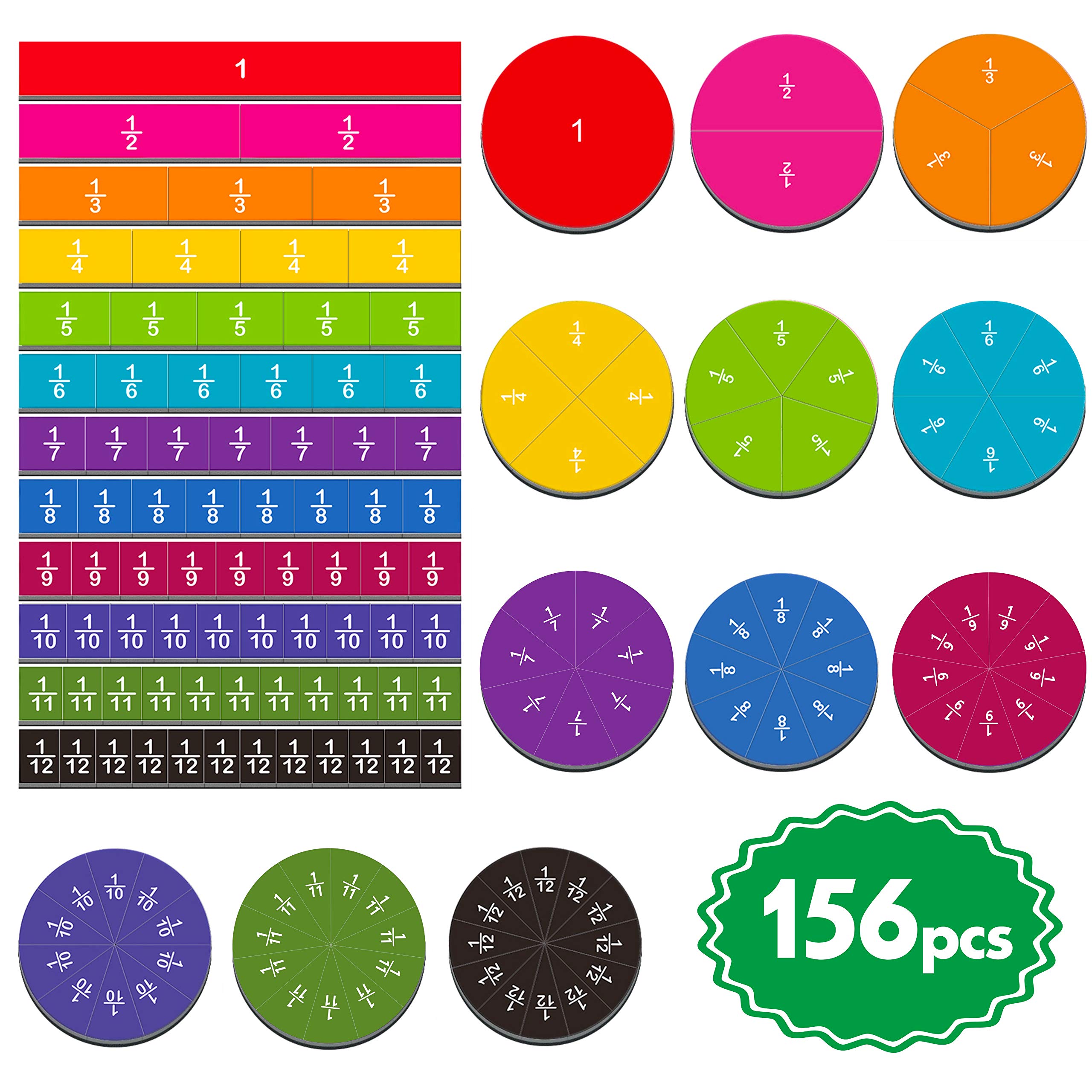 SpriteGru 156 pcs Magnetic Rainbow Fraction Tiles Circles