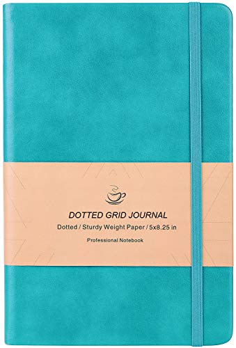 Dotted Grid Notebook/Journal - Dot Grid Hard Cover Notebook, Premium Thick Paper with Fine Inner Pocket, Mint Smooth Faux Leather, 5''Ã—8.25''