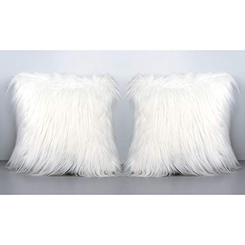 Book Cover OurWarm Luxury White Faux Fur Throw Pillow Case Cushion Cover for Sofa Bedroom Car, Super Soft Plush Christmas Pillow Covers Home Decorative, 18
