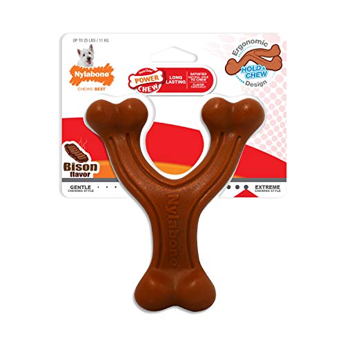 Nylabone Power Chew Extreme Chewing Ergonomic Hold & Chew Wishbone Power Chew Durable Dog Toy Bison Regular, Brown