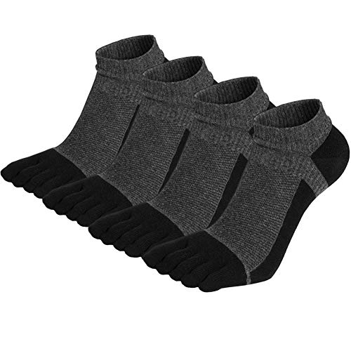 Vwell Toe socks Cotton Running Five Finger Socks For Men Women Sport Socks 4 Pairs,Size 7-11 - Black - One size