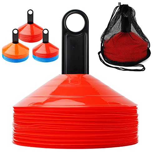Ranphykx Disc Cones (Set of 50) Agility Soccer Cones with Carry Bag and Holder for Training, Football, Kids, Sports, Field Cone Markers