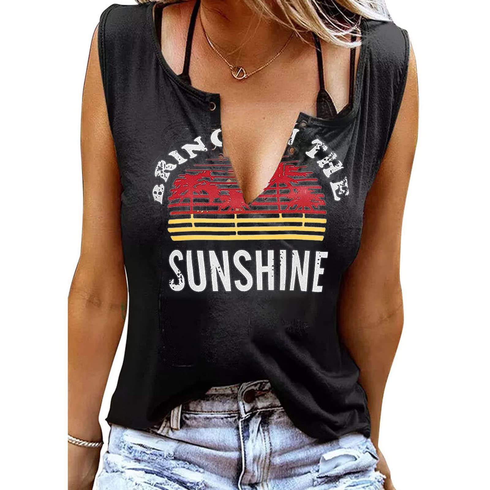 JINTING Women's Tank Tops Graphic Tees Summer Sleeveless Crew Neck T Shirts Tops