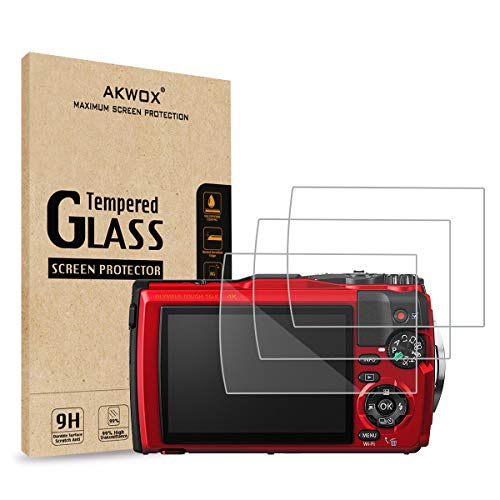 AKWOX (Pack of 3) Tempered Glass Screen Protector For Olympus Tough TG-5 TG-4 TG-3, [0.3mm 2.5D High Definition 9H] Anti-scratch Optical LCD Premium Protective Cover
