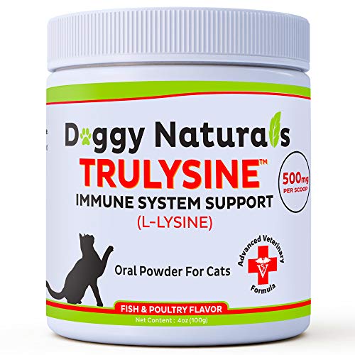 L-Lysine for Cats Immune Support Oral Powder 4oz/100g - Cats & Kittens of All Age, Sneezing, Runny Nose Squinting, Watery Eyes - Fish & Poultry Flavor (U.S.A)(100 Grams ( 500mg / Scoop))