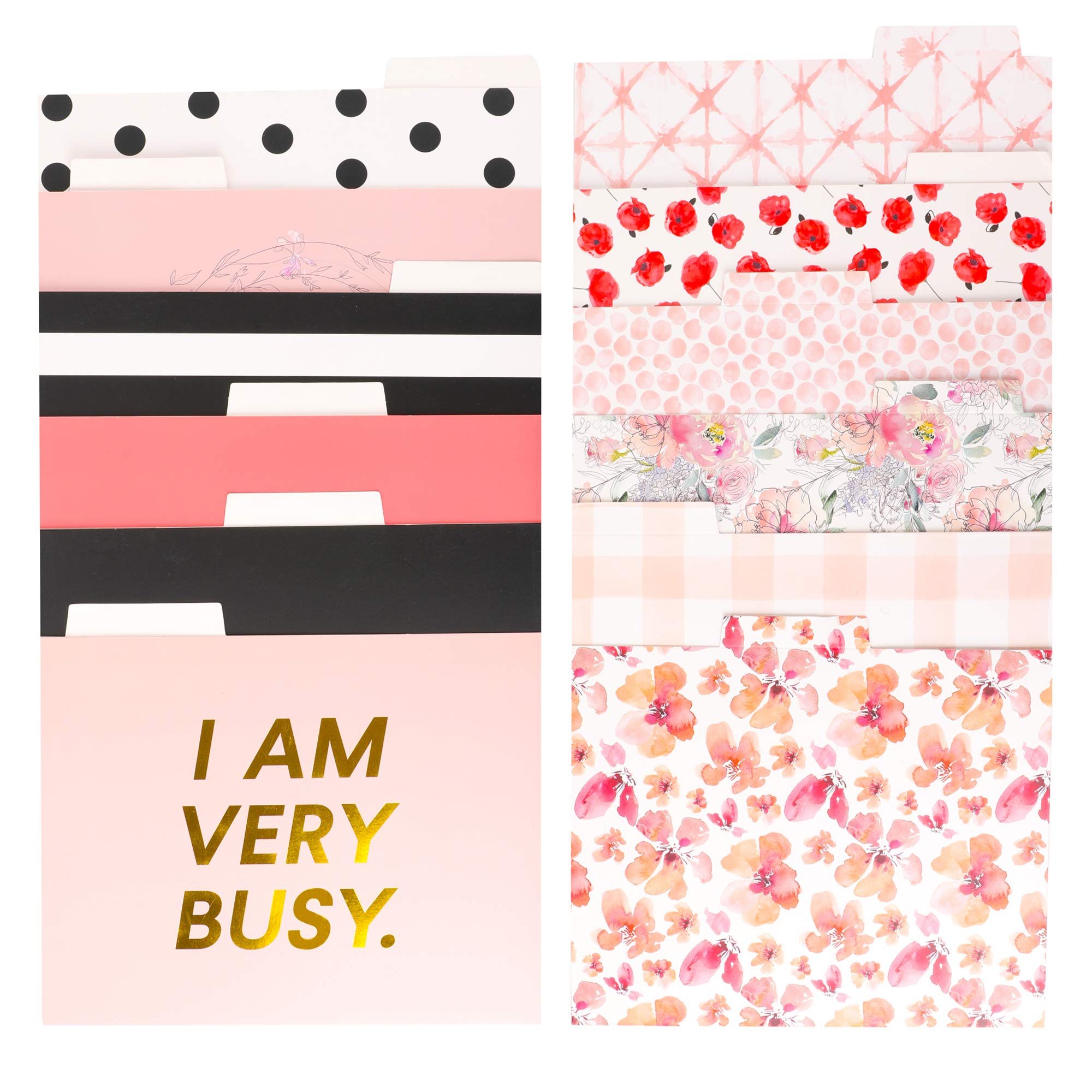 Decorative Gold Foil File Folders - 12-Count Colored File Folders Letter Size, 1/3-Cut Tabs, Includes Cute Designs and Gold foil Font, Office Supplies File Filing Organizers, 9 x 11.5 Inches Pink Chique