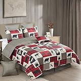 Virah Bella 3 Piece Full/Queen Cabin Quilt Bedding Set - Lodge Life - Rustic Country Reversible Patchwork Comforter Set with Decorative Pillow Shams