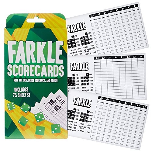Farkle Scorecards - Set of 75 Replacement Score Sheets for Farkle Dice Games for Up to 8 Players by Brybelly