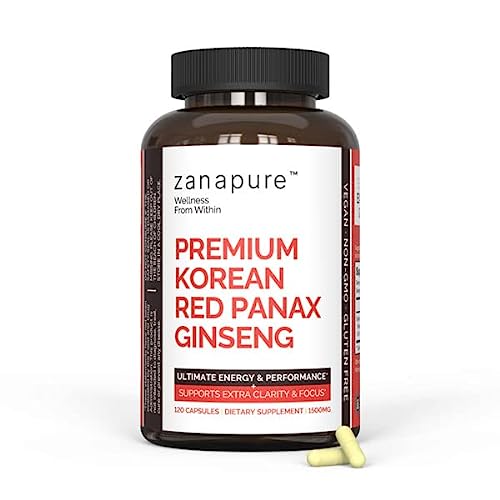 Zanapure Premium Korean Red Panax Ginseng Capsules | 1500 mg per Serving | High Potency Formula with 5% Ginsenosides | 120 Capsules (2 Months Supply) | Made in USA
